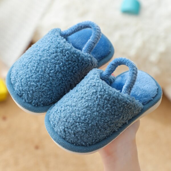 

Boys Fluffy Slingback Slippers, Dusty blue