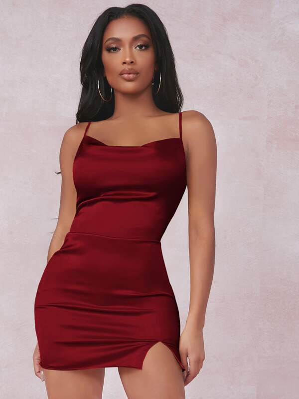 SHEIN SXY Split Detail Satin Cami Bodycon Dress