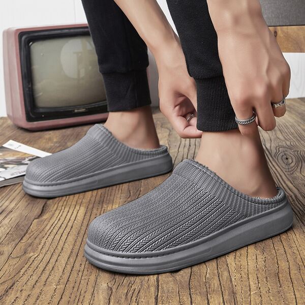 

Men Minimalist Braided Design Slippers, Grey