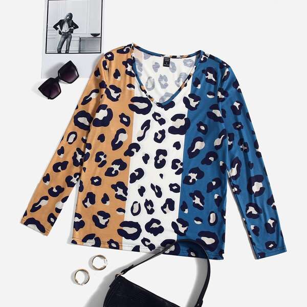 

Leopard Print Color Block Tee, Multicolor