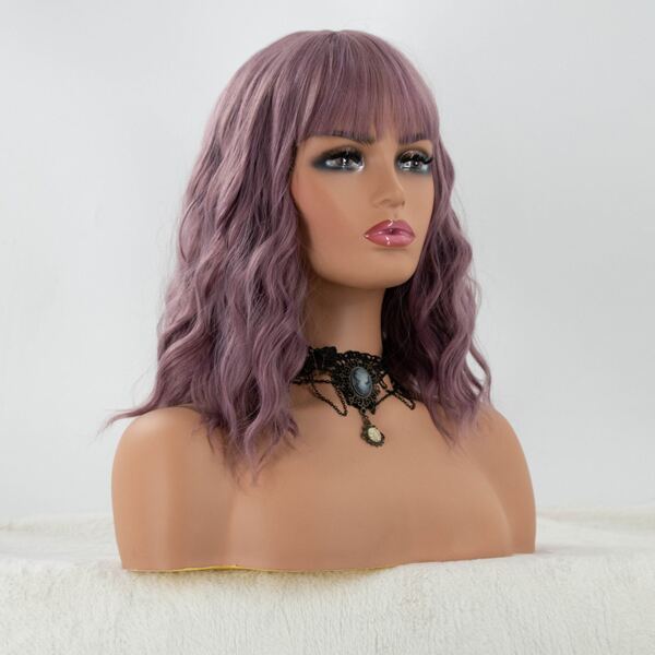 

Short Curly Synthetic Wig With Bangs, Purple