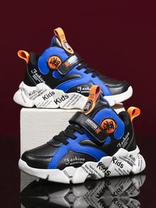 Boys Letter Graphic Hook-and-loop Fastener Strap Sneakers - Black - View 1