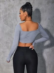 SHEIN VaVaLuxe Color Block Cut Out Crop Tee - Multicolor - View 2