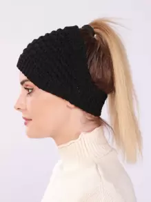 1 件女士纯色玉米粒纹理休闲街头服饰亚克力提花保暖头带，完美适合发饰、可穿戴面罩、秋冬针织耳暖帽头巾头带吸汗带 - 黑色 - 查看 1