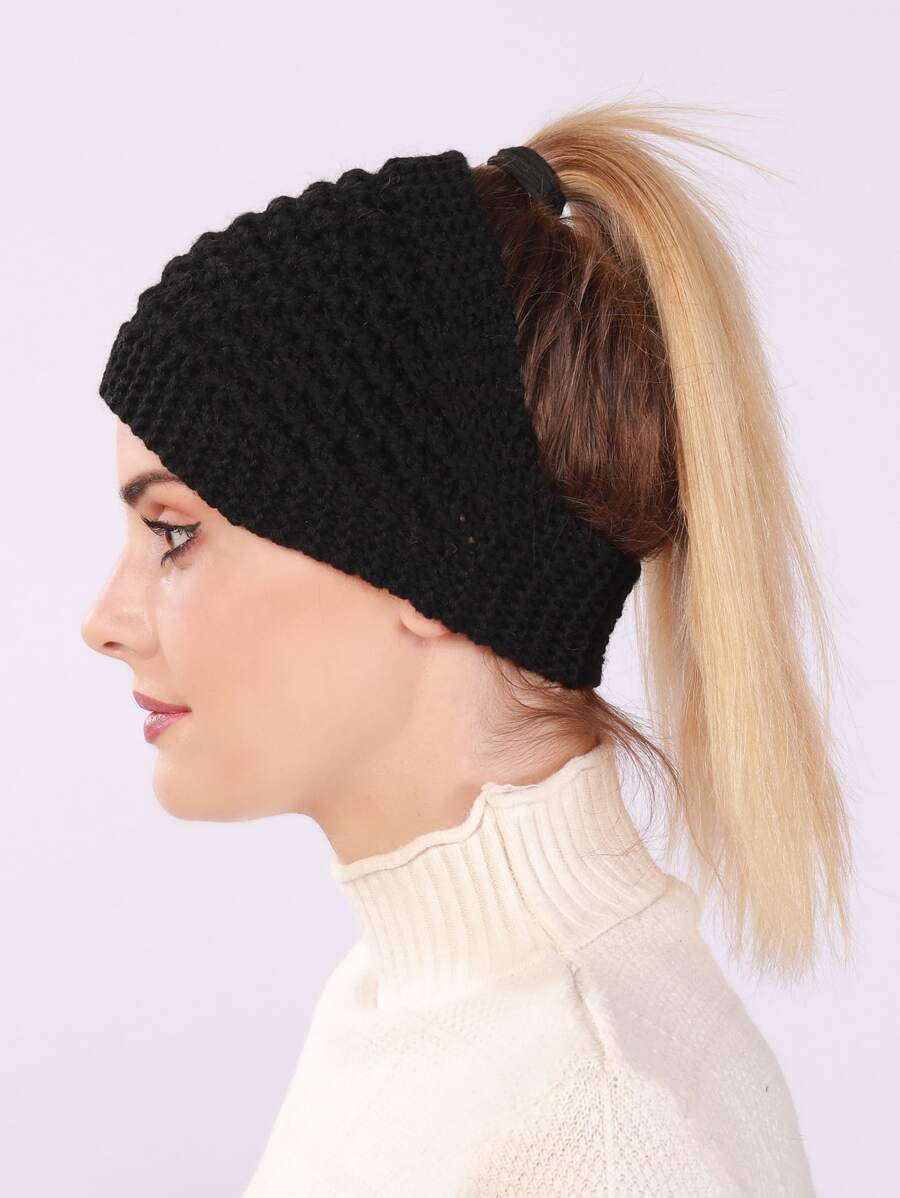 1 件女士纯色玉米粒纹理休闲街头服饰亚克力提花保暖头带，完美适合发饰、可穿戴面罩、秋冬针织耳暖帽头巾头带吸汗带 - 黑色 - 查看 1