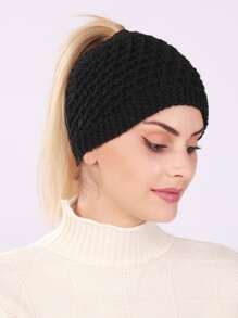 1 件女士纯色玉米粒纹理休闲街头服饰亚克力提花保暖头带，完美适合发饰、可穿戴面罩、秋冬针织耳暖帽头巾头带吸汗带 - 黑色 - 查看 2