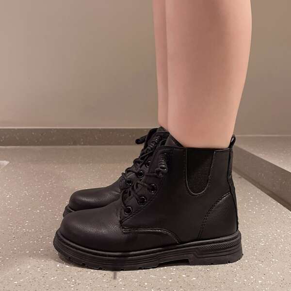 

Girls Lace-up Front Combat Boots, Black