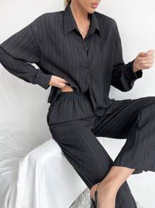 RueChic Drop Shoulder Shirt & Trousers - Black - View 4