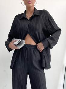 RueChic Drop Shoulder Shirt & Trousers - Black - View 6