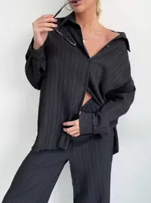 RueChic Drop Shoulder Shirt & Trousers - Black - View 7