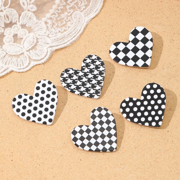 

5pcs Plaid Heart Decor Hair Clip, Multicolor