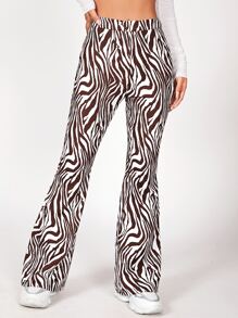 SHEIN PETITE 斑馬紋喇叭褲 - 棕色 - 查看 5