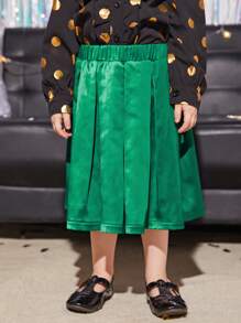 小女童彈性腰帶百褶緞面半身裙