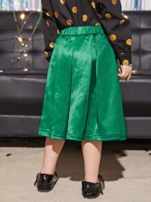 小女童彈性腰帶百褶緞面半身裙