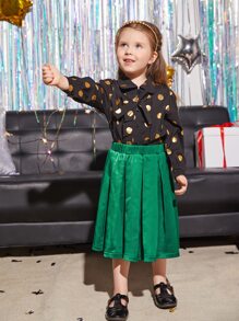 小女童彈性腰帶百褶緞面半身裙