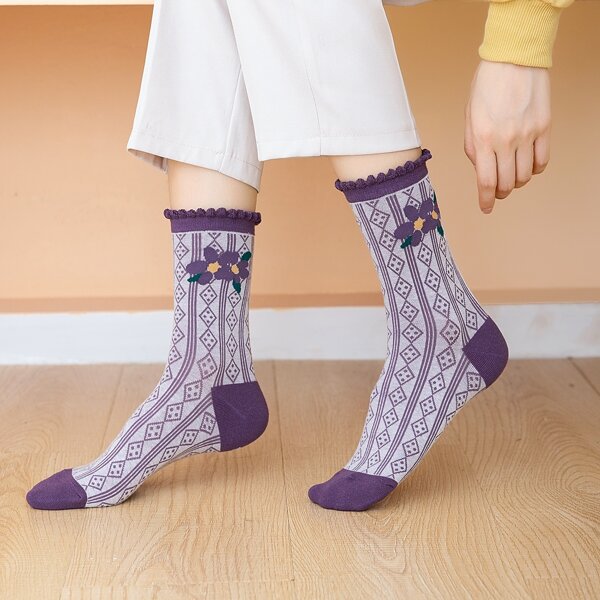 

Flower Pattern Socks, Multicolor