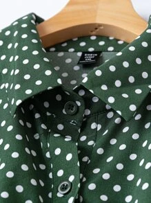 Plus Polka Dot Button Up Shirt Dress - Green - View 4