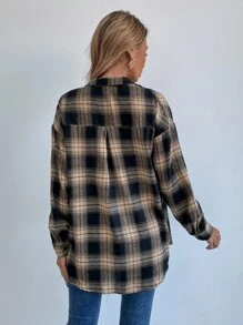 SHEIN LUNE Drop Shoulder Tartan Longline Blouse Women Shirt - Multicolor - View 2