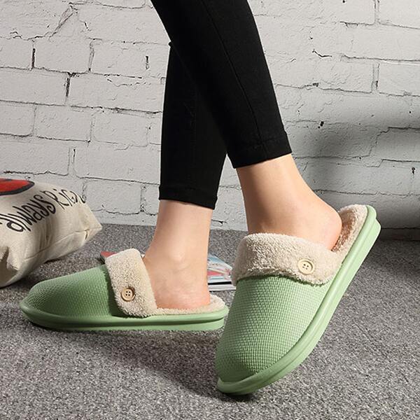 

Button Decor Plush Inside Bedroom Slippers, Green