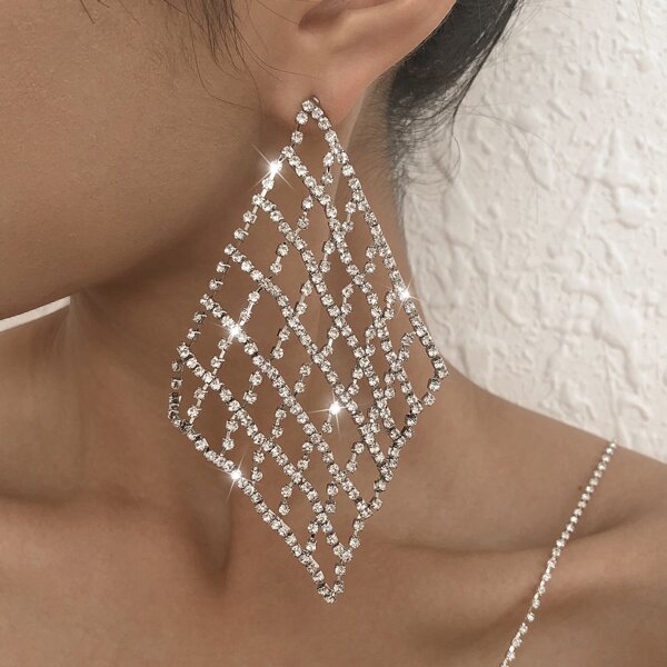 

Rhinestone Decor Geometric Earrings, Silver