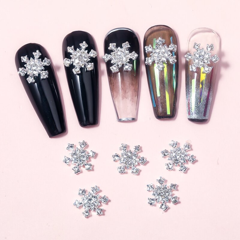 

10pcs Rhinestone Snowflake Nail Art Decoration, Silver