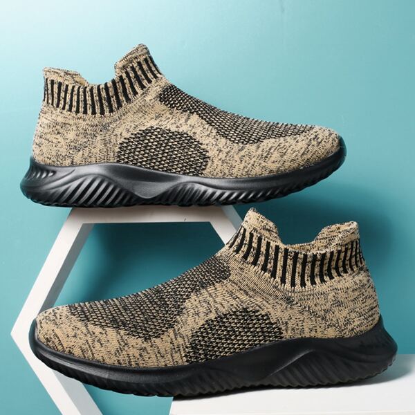 

Men Striped Pattern Knit Slip On Sneakers, Khaki