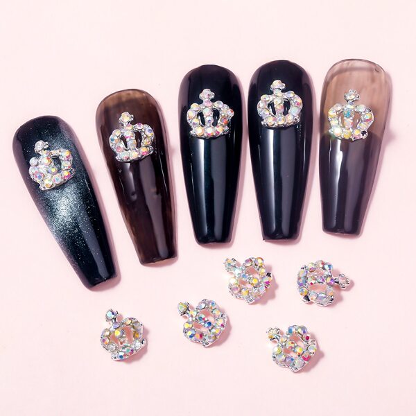 

10pcs Rhinestone Crown Shaped Nail Art Decoration, Silver