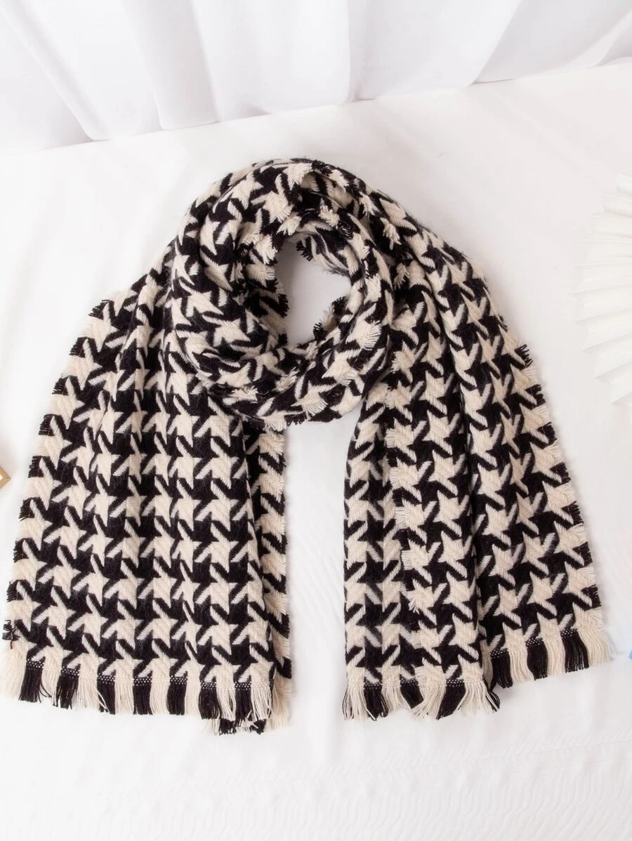 Kids Tassel Decor Houndstooth Pattern Scarf - Multicolor - View 1