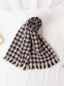 Kids Tassel Decor Houndstooth Pattern Scarf - Multicolor - View 3