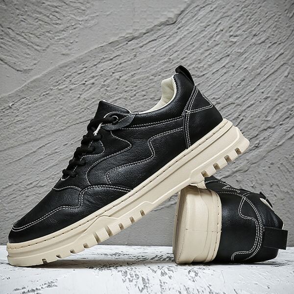

Men Stitch Detail Lace-up Front Sneakers, Black