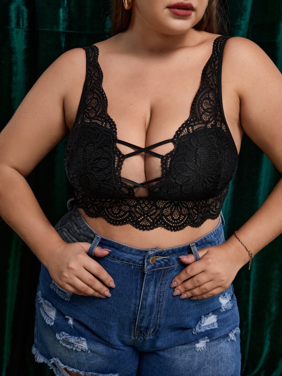Áo ngực ren hoa quá khổ và áo ngực hình vỏ sò - màu đen - Xem 1