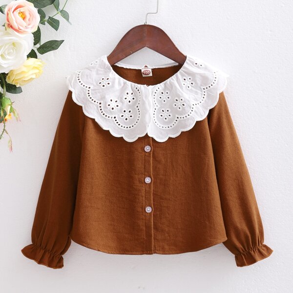 

Toddler Girls Eyelet Embroidered Button Through Blouse, Khaki