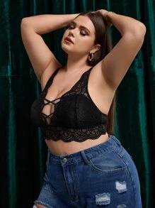 Áo ngực ren hoa quá khổ và áo ngực hình vỏ sò - màu đen - Xem 4