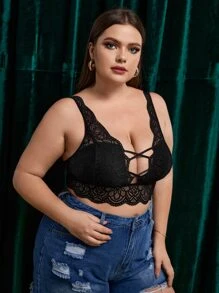Áo ngực ren hoa quá khổ và áo ngực hình vỏ sò - màu đen - Xem 3