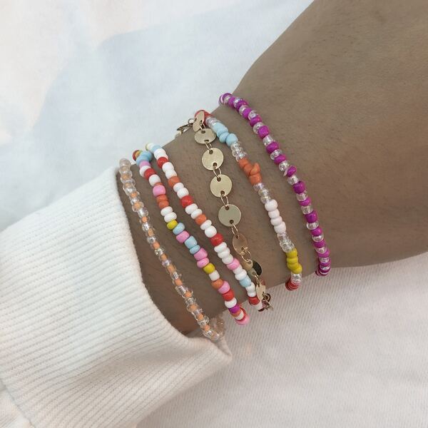 

6pcs Beaded Bracelet, Multicolor