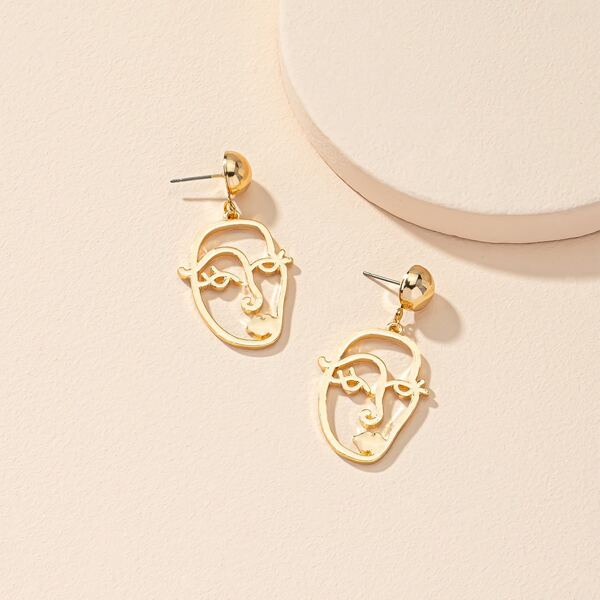

Abstract Face Design Drop Earrings, Gold