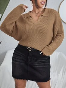 Calvaya Áo len Plus Size màu trơn Giải trí - Màu nâu  Mocha - Xem 1
