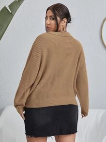 Calvaya Áo len Plus Size màu trơn Giải trí - Màu nâu  Mocha - Xem 2