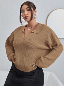 Calvaya Áo len Plus Size màu trơn Giải trí - Màu nâu  Mocha - Xem 4