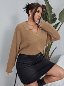 Calvaya Áo len Plus Size màu trơn Giải trí - Màu nâu  Mocha - Xem 5
