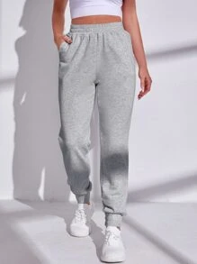 Yoga Basic Solid Slant Pocket Sports Trousers - Grey - View 1