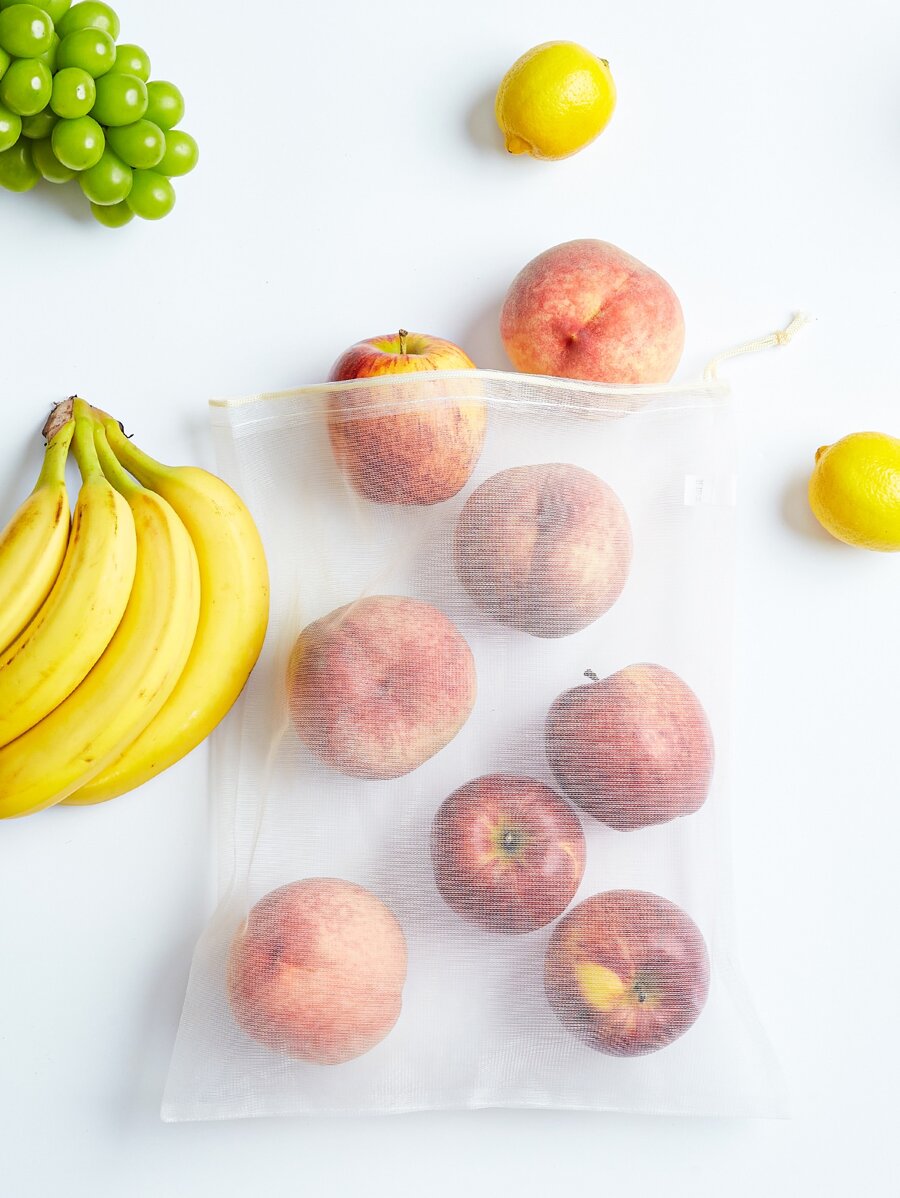SHEIN BASIC LIVING Túi lưới trái cây tạp hóa Tái chế có thể tái sử dụng 2 chiếc - trắng - Xem 1