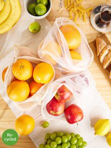 SHEIN BASIC LIVING Túi lưới trái cây tạp hóa Tái chế có thể tái sử dụng 2 chiếc - trắng - Xem 2