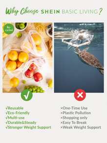 SHEIN BASIC LIVING Túi lưới trái cây tạp hóa Tái chế có thể tái sử dụng 2 chiếc - trắng - Xem 3