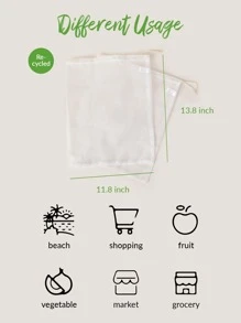 SHEIN BASIC LIVING Túi lưới trái cây tạp hóa Tái chế có thể tái sử dụng 2 chiếc - trắng - Xem 4