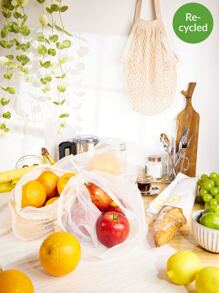 SHEIN BASIC LIVING Túi lưới trái cây tạp hóa Tái chế có thể tái sử dụng 2 chiếc - trắng - Xem 7