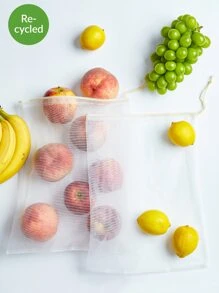 SHEIN BASIC LIVING Túi lưới trái cây tạp hóa Tái chế có thể tái sử dụng 2 chiếc - trắng - Xem 8