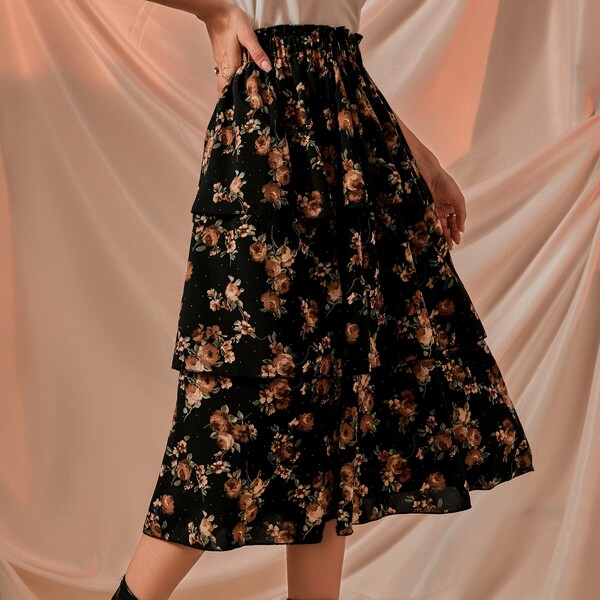 

All Over Floral Tiered Skirt, Multicolor