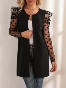 SHEIN Clasi Abrigo con malla jacquard en contraste de manga farol