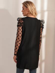 SHEIN Clasi Abrigo con malla jacquard en contraste de manga farol